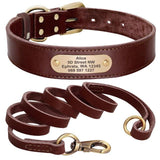 Personalized Dog Collar And Leash Set - Real Leather Pet Collars Dogs Walking K9 XXS-XL - FastAndSafeStoreFastAndSafeStore