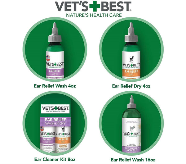 Vet's Best Ear DRY Relief Wash Cleaner for Dogs, 4 oz 16 oz Refill Vet formulated Alcohol free - FastAndSafeStoreFastAndSafeStore